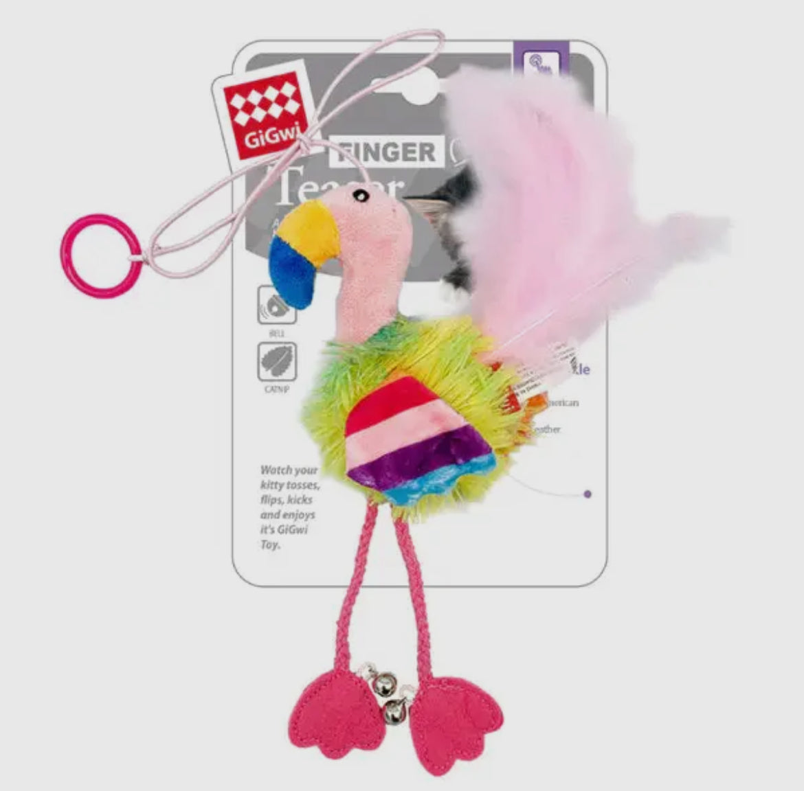 WufWuf & Gigwi Flamingo Finger Teaser Interactive Cat Toy