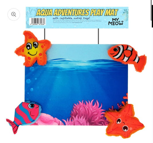 MyMeow Aqua Adventures 5-in-1 Cat Toy Set, Featuring 2 Catnip-Filled Toys & 2 Refillable Catnip Toys, Plus an Interactive Play Mat × 1