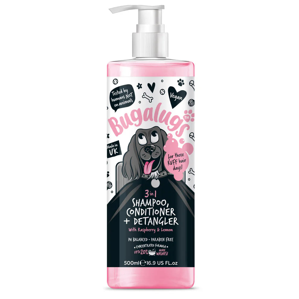 Bugalugs™ 3 in 1 Raspberry & Lemon Dog Shampoo, Conditioner & Detangler